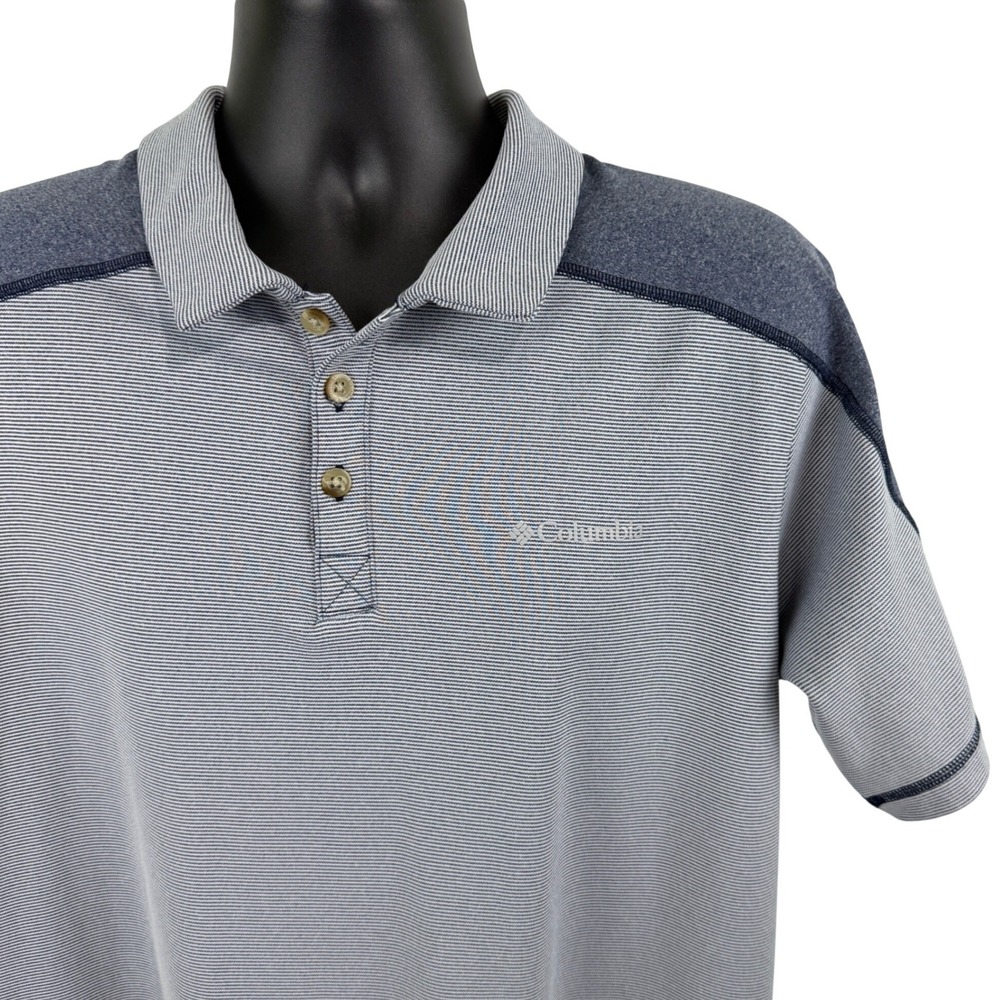 Columbia Mens Micro Stripe Performance Polo Shirt Grey Blue‎ XM0706 Size XL